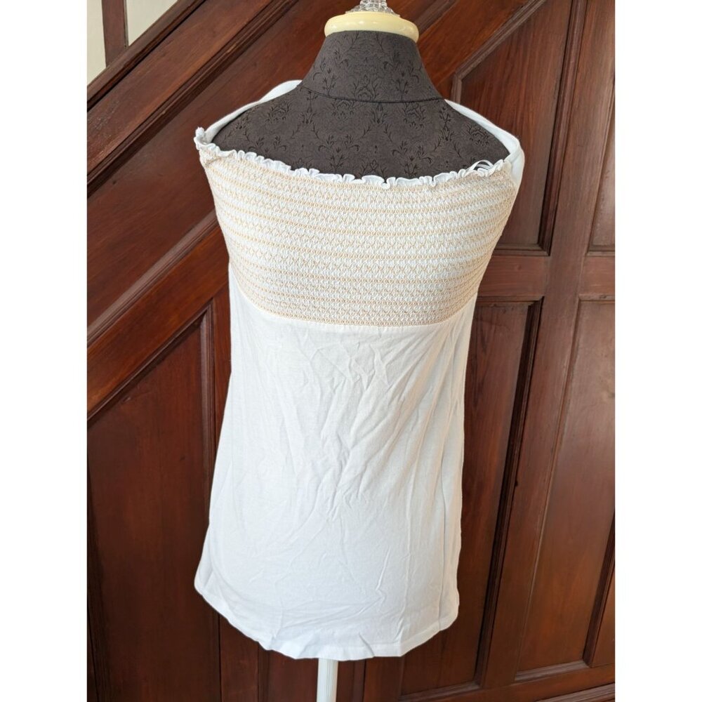 Guess Jeans White Cotton Smocked Tube Top With Halter Tie Womens S/P